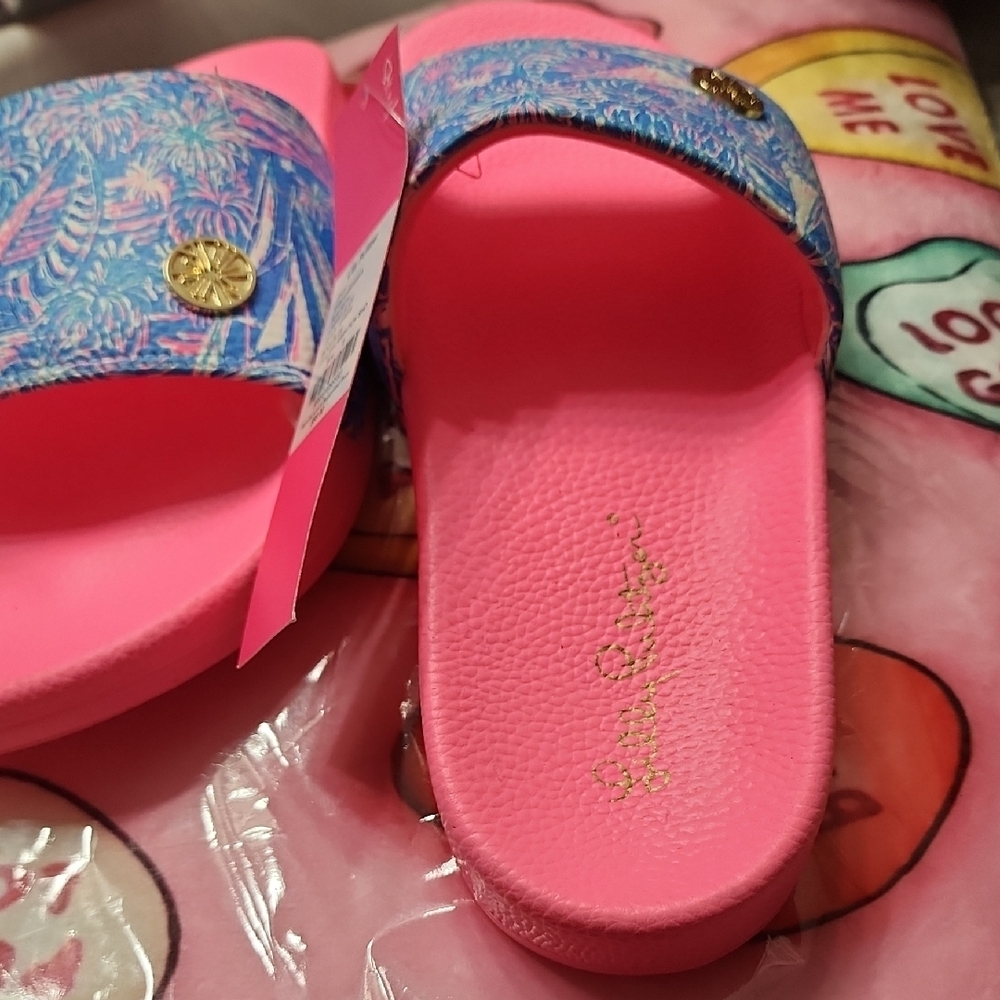 New Lilly Pulitzer Boca Blue Its A Sailabration Show Cabana Slide Sandal Size 8 - Picture 7 of 11